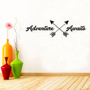 Adventure Awaits Lettering - Inspirational Life Quotes - Wall Art Decal - 11" x 39" Decoration Vinyl Sticker - Apartment Bedroom Living Room Vacations Travel Peel Off Stickers (11" x 39"; Black) 2
