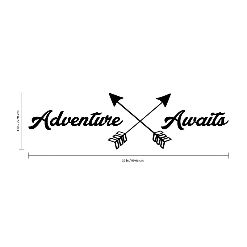 Adventure Awaits Lettering - Inspirational Life Quotes - Wall Art Decal - 11" x 39" Decoration Vinyl Sticker - Apartment Bedroom Living Room Vacations Travel Peel Off Stickers (11" x 39"; Black) 3