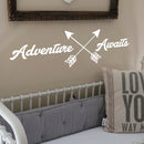 Adventure Awaits Lettering - Inspirational Life Quotes - Wall Art Decal - 11" x 39" Decoration Vinyl Sticker - Apartment Bedroom Living Room Vacations Travel Peel Off Stickers (11" x 39"; White) 2