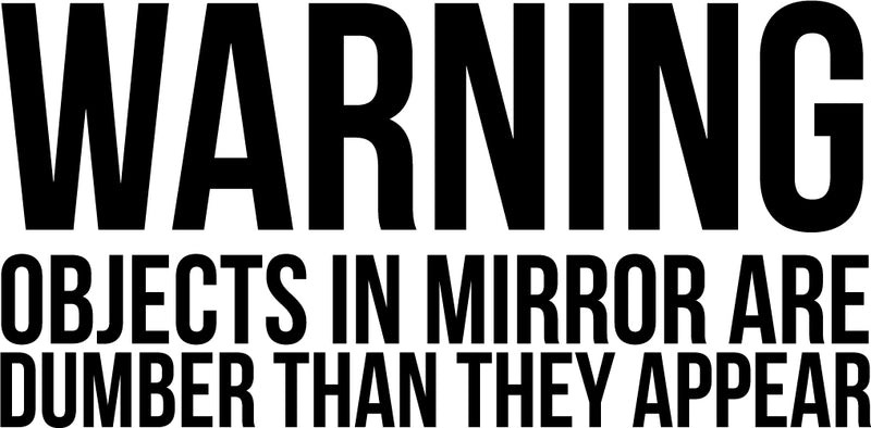 WARNING OBJECTS IN MIRROR ARE DUMBER THAN THEY APPEAR Sign - Wall Art Decal - 7" x 14" - Funny Bathroom Art - Peel Off Vinyl Stickers - Trendy Waterproof Decal - Restroom Wall Decoration Vinyl (Black) 1