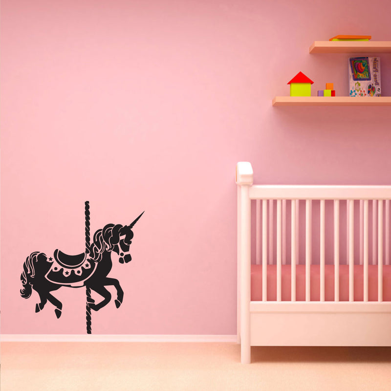 Unicorn Carousel - Vinyl Wall Art Stickers - 25" x 23" - Unisex Childrens Bedroom Decals - Baby Nursery Room Unicorn Wall Decor Art 1