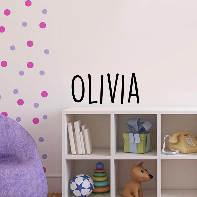 Vinyl Wall Art Decal Girls Custom Name - ’Olivia’ Custom Text Name- 12" x 26" - Girls Bedroom Vinyl Wall Decals - Cute Wall Art Decals for Baby Girl Nursery Room Decor (12" x 26"; Black Text) 1