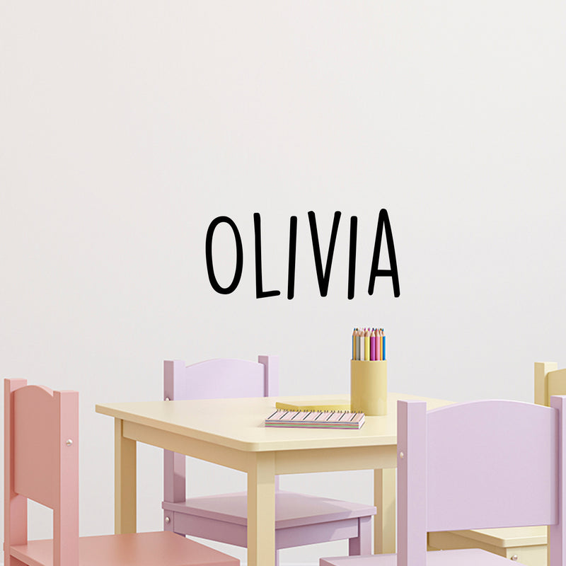 Vinyl Wall Art Decal Girls Custom Name - ’Olivia’ Custom Text Name- 12" x 26" - Girls Bedroom Vinyl Wall Decals - Cute Wall Art Decals for Baby Girl Nursery Room Decor (12" x 26"; Black Text) 2