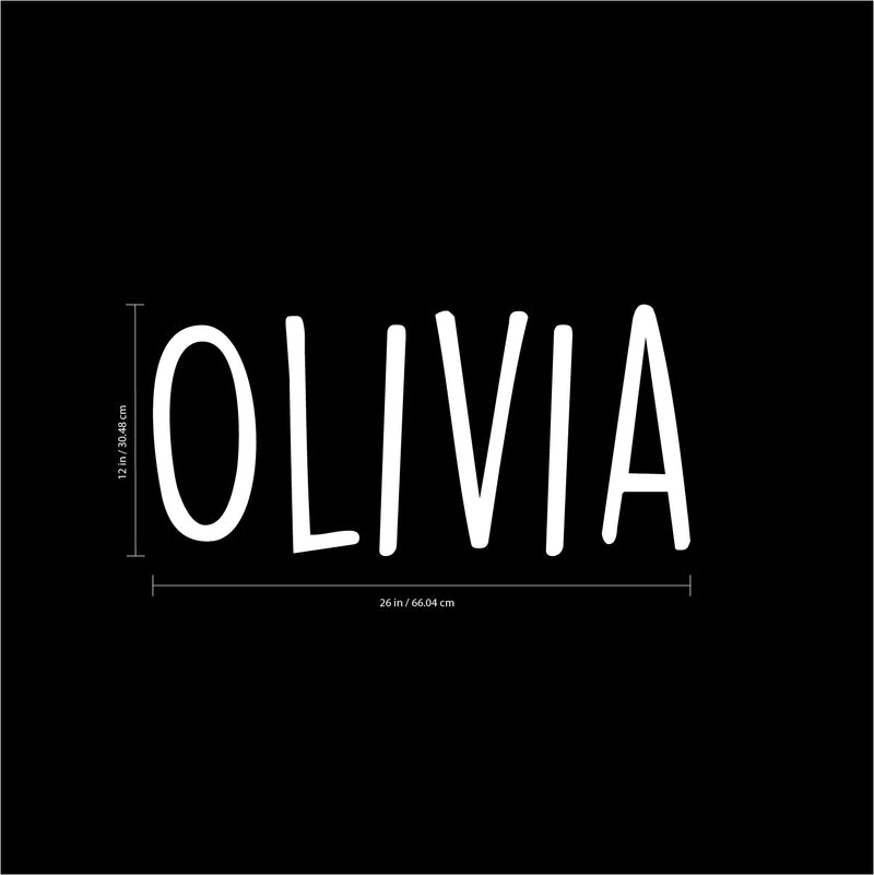 Vinyl Wall Art Decal Girls Custom Name - ’Olivia’ Custom Text Name- 12" x 26" - Girls Bedroom Vinyl Wall Decals - Cute Wall Art Decals for Baby Girl Nursery Room Decor (12" x 26"; White Text) 4