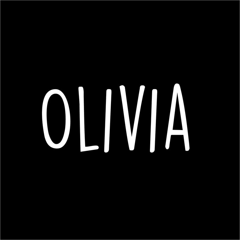 Vinyl Wall Art Decal Girls Custom Name - ’Olivia’ Custom Text Name- 12" x 26" - Girls Bedroom Vinyl Wall Decals - Cute Wall Art Decals for Baby Girl Nursery Room Decor (12" x 26"; White Text) 1