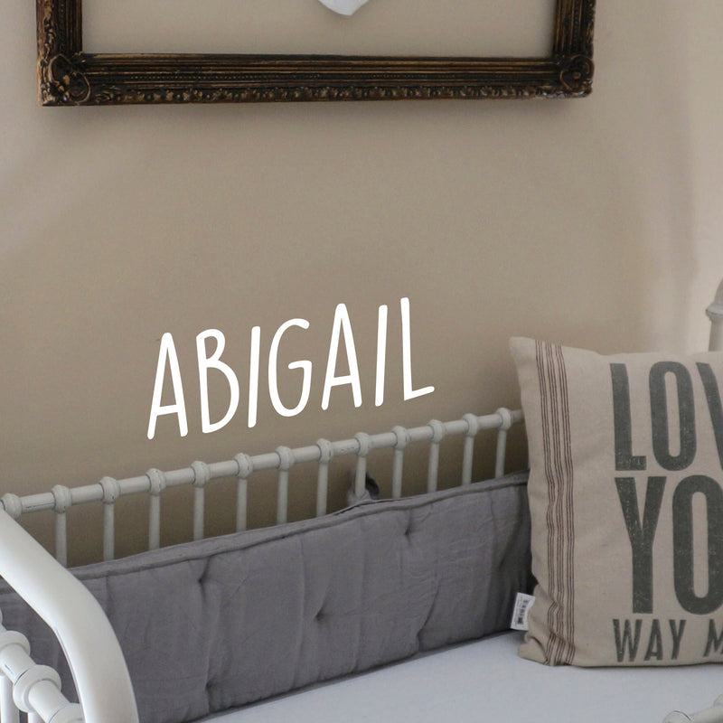 Vinyl Wall Art Decal Girls Custom Name - ’Abigail’ - 12" x 30" - Girls Bedroom Vinyl Wall Decals - Cute Wall Art Decals for Baby Girl Nursery Room Decor (12" x 30"; White Text) 2