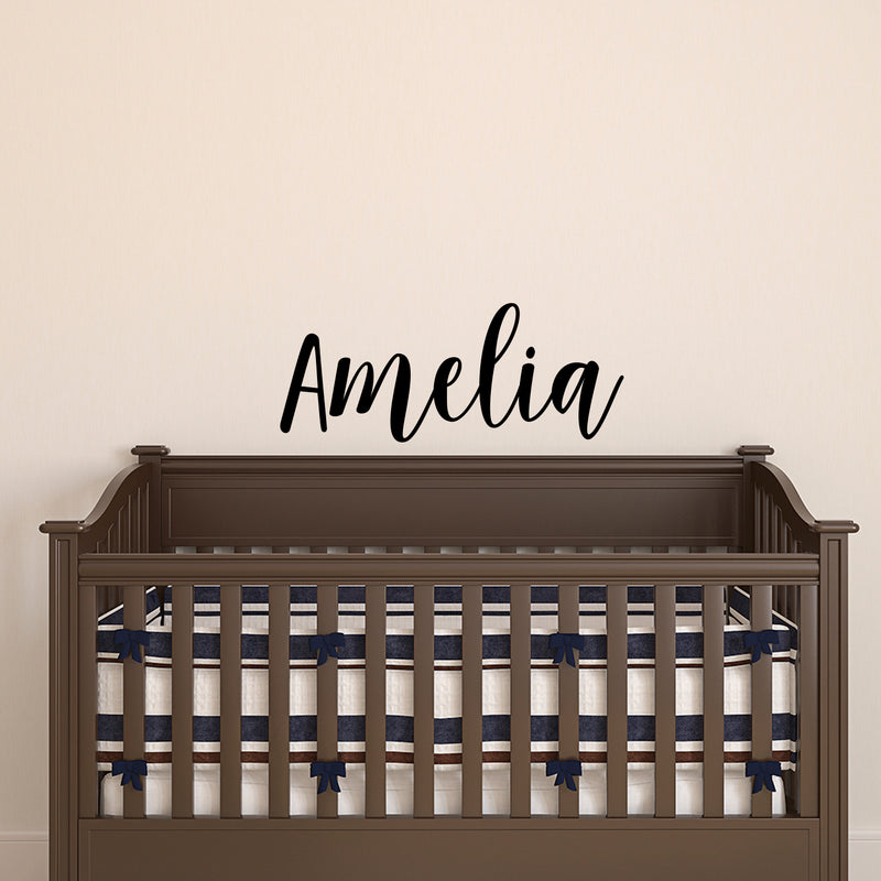 Vinyl Wall Art Decal Girls Custom Name - ’Amelia’ Custom Text Name - 12" x 30" - Girls Bedroom Vinyl Wall Decals - Cute Wall Art Decals for Baby Girl Nursery Room Decor (12" x 30"; Black Cursive) 3