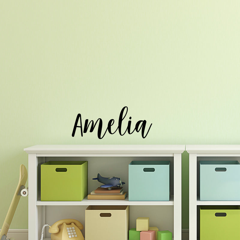 Vinyl Wall Art Decal Girls Custom Name - ’Amelia’ Custom Text Name - Girls Bedroom Vinyl Wall Decals - Cute Wall Art Decals for Baby Girl Nursery Room Decor (12" x 30"; Black Cursive) 2