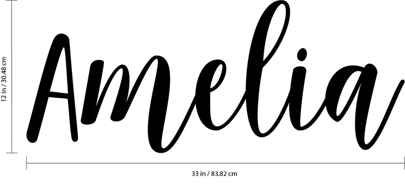 Vinyl Wall Art Decal Girls Custom Name - ’Amelia’ Custom Text Name - Girls Bedroom Vinyl Wall Decals - Cute Wall Art Decals for Baby Girl Nursery Room Decor (12" x 30"; Black Cursive) 4