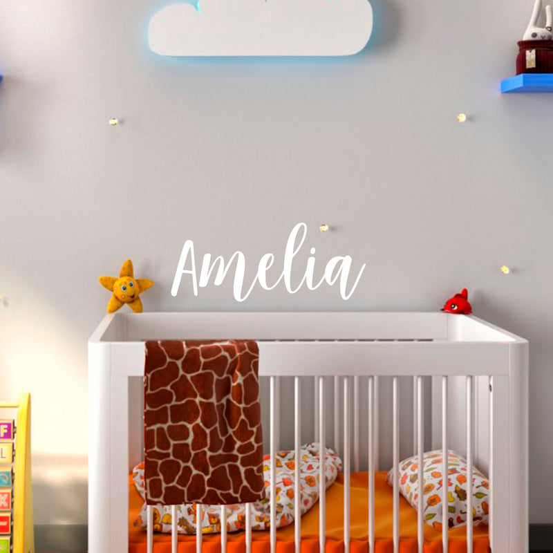 Vinyl Wall Art Decal Girls Custom Name - ’Amelia’ Custom Text Name - 12" x 30" - Girls Bedroom Vinyl Wall Decals - Cute Wall Art Decals for Baby Girl Nursery Room Decor (12" x 30"; White Cursive) 3