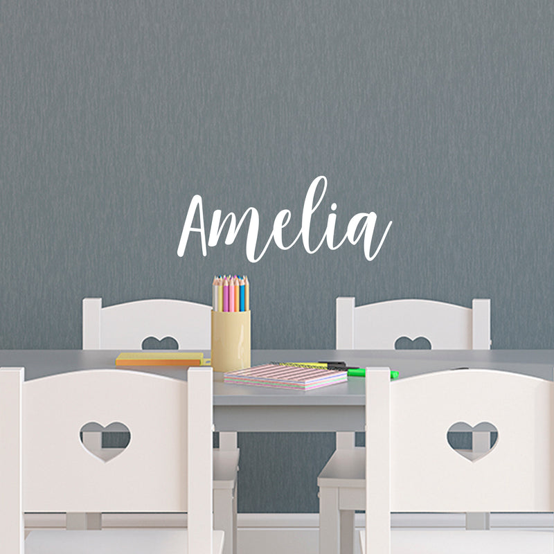 Vinyl Wall Art Decal Girls Custom Name - ’Amelia’ Custom Text Name - 12" x 30" - Girls Bedroom Vinyl Wall Decals - Cute Wall Art Decals for Baby Girl Nursery Room Decor (12" x 30"; White Cursive) 2