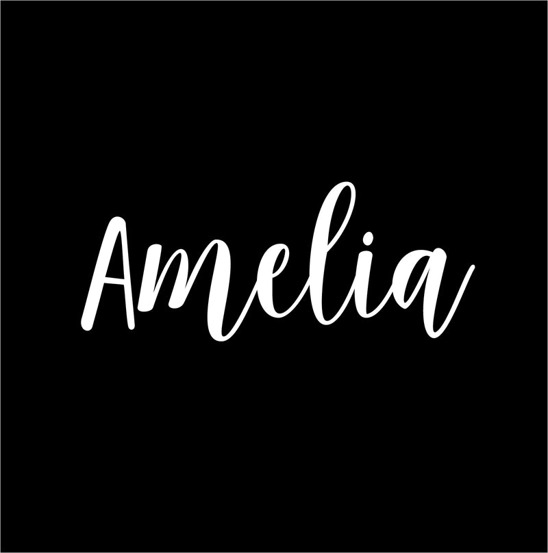 Vinyl Wall Art Decal Girls Custom Name - ’Amelia’ Custom Text Name - 12" x 30" - Girls Bedroom Vinyl Wall Decals - Cute Wall Art Decals for Baby Girl Nursery Room Decor (12" x 30"; White Cursive) 1