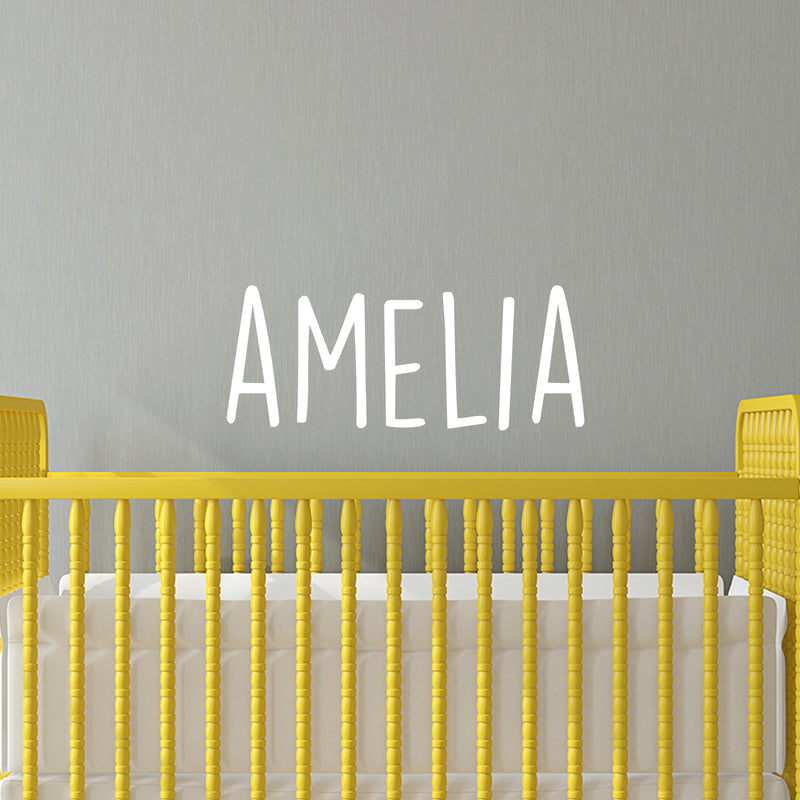 Vinyl Wall Art Decal Girls Custom Name - ’Amelia’ Custom Text Name - 12" x 33" - Girls Bedroom Vinyl Wall Decals - Cute Wall Art Decals for Baby Girl Nursery Room Decor (12" x 33"; Black Text) 1