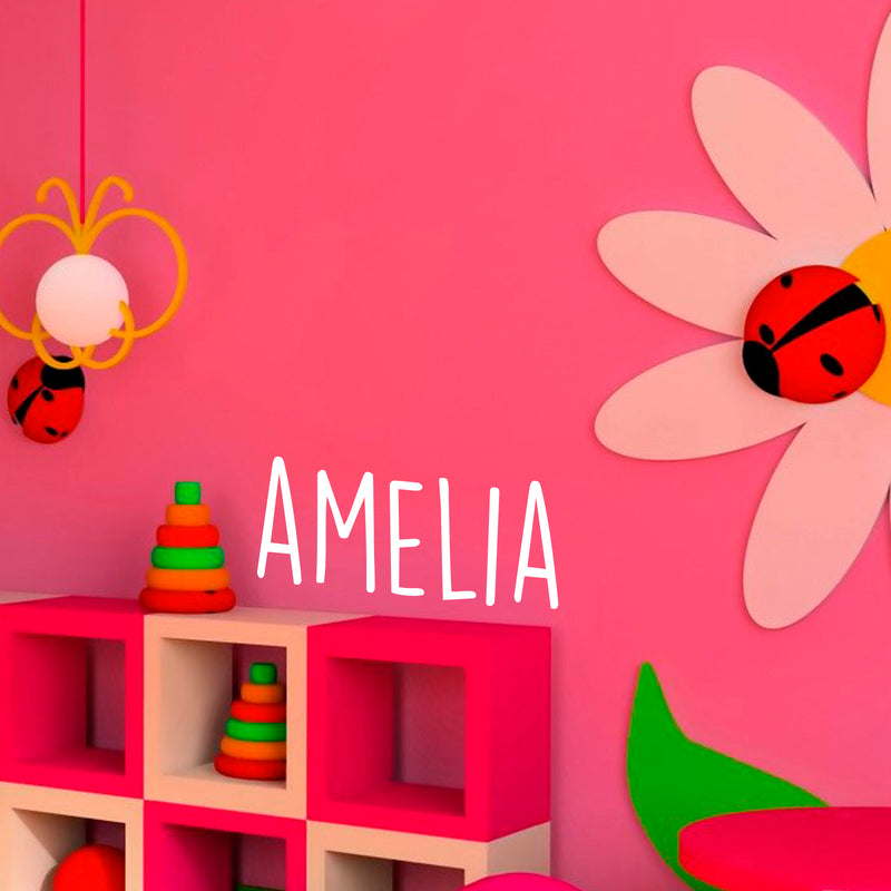 Vinyl Wall Art Decal Girls Custom Name - ’Amelia’ Custom Text Name - 12" x 33" - Girls Bedroom Vinyl Wall Decals - Cute Wall Art Decals for Baby Girl Nursery Room Decor (12" x 33"; Black Text) 2