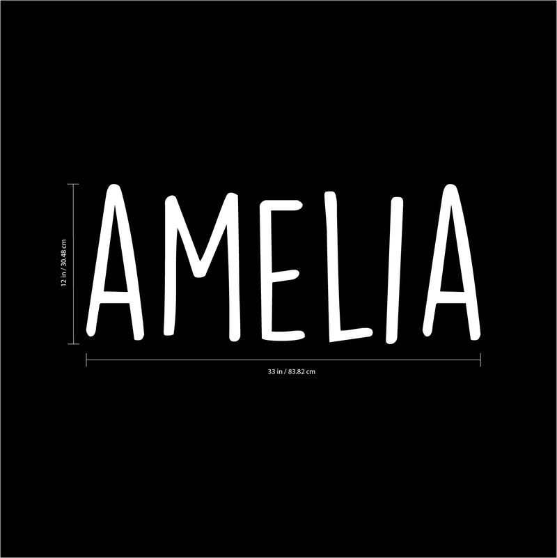 Vinyl Wall Art Decal Girls Custom Name - ’Amelia’ Custom Text Name - 12" x 33" - Girls Bedroom Vinyl Wall Decals - Cute Wall Art Decals for Baby Girl Nursery Room Decor (12" x 33"; White Text) 3