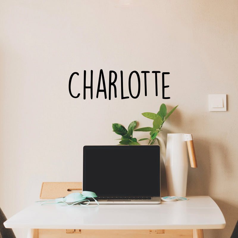 Vinyl Wall Art Decal Girls Custom Name - ’Charlotte’ Custom Text Name - 12" x 39" - Girls Bedroom Vinyl Wall Decals - Cute Wall Art Decals for Baby Girl Nursery Room Decor (12" x 39"; Black Text) 1