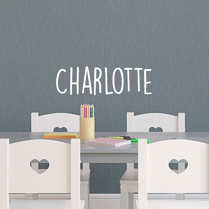 Vinyl Wall Art Decal Girls Custom Name - ’Charlotte’ Custom Text Name - 12" x 39" - Girls Bedroom Vinyl Wall Decals - Cute Wall Art Decals for Baby Girl Nursery Room Decor (12" x 39"; White Text) 1