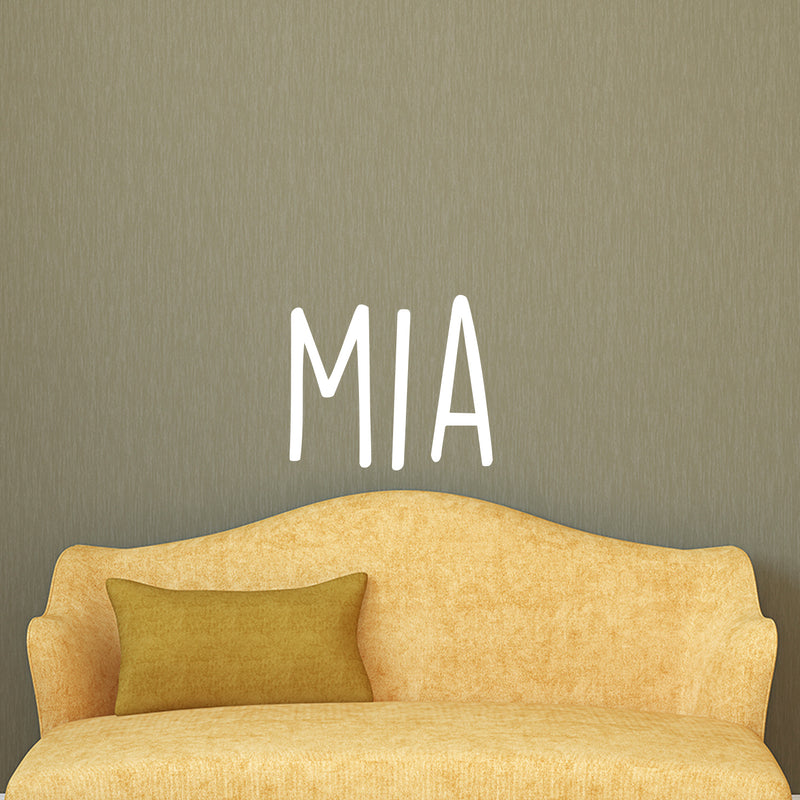 Vinyl Wall Art Decal Girls Custom Name - ’MIA’ Custom Text Name - 12" x 19" - Girls Bedroom Vinyl Wall Decals - Cute Wall Art Decals for Baby Girl Nursery Room Decor (12" x 19"; White Text) 2