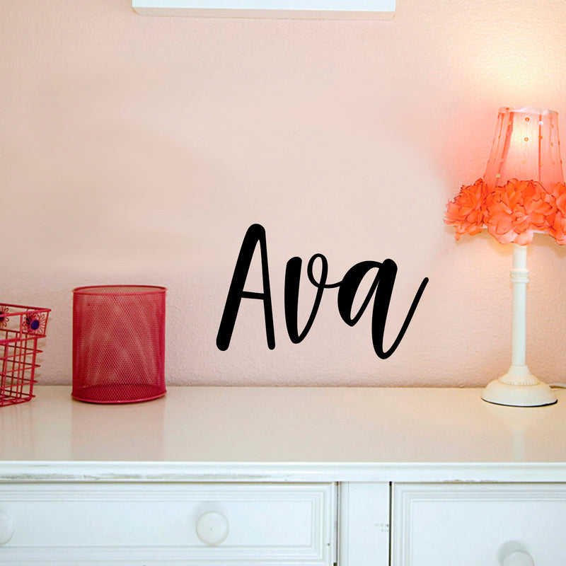 Vinyl Wall Art Decal Girls Custom Name - ’AVA’ Custom Text Name - 12" x 23" - Girls Bedroom Vinyl Wall Decals - Cute Wall Art Decals for Baby Girl Nursery Room Decor (12" x 23"; Black Cursive) 1