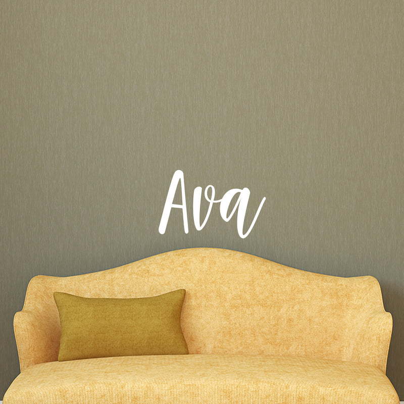 Vinyl Wall Art Decal Girls Custom Name - ’AVA’ Custom Text Name - 12" x 23" - Girls Bedroom Vinyl Wall Decals - Cute Wall Art Decals for Baby Girl Nursery Room Decor (12" x 23"; White Cursive) 2