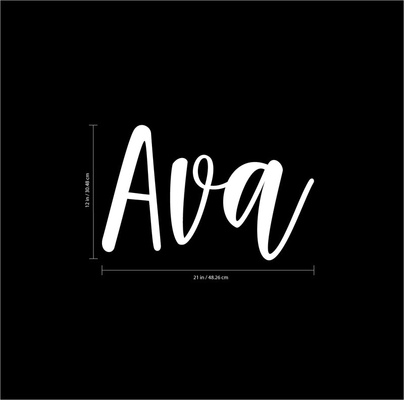 Vinyl Wall Art Decal Girls Custom Name - ’AVA’ Custom Text Name - 12" x 23" - Girls Bedroom Vinyl Wall Decals - Cute Wall Art Decals for Baby Girl Nursery Room Decor (12" x 23"; White Cursive) 3