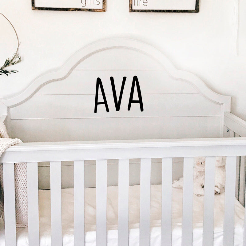 Vinyl Wall Art Decal Girls Custom Name - ’AVA’ Custom Text Name - 12" x 19" - Girls Bedroom Vinyl Wall Decals - Cute Wall Art Decals for Baby Girl Nursery Room Decor (12" x 19"; Black Text) 1