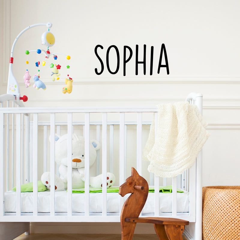 Vinyl Wall Art Decal Girls Custom Name - ’Sophia’ Custom Text Name - 12" x 30" - Girls Bedroom Vinyl Wall Decals - Cute Wall Art Decals for Baby Girl Nursery Room Decor (12" x 30"; Black Text) 1