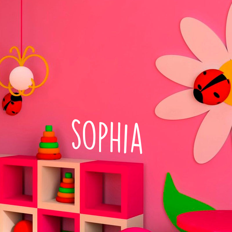 Vinyl Wall Art Decal Girls Custom Name - ’Sophia’ Custom Text Name - 12" x 30" - Girls Bedroom Vinyl Wall Decals - Cute Wall Art Decals for Baby Girl Nursery Room Decor (12" x 30"; White Text) 2