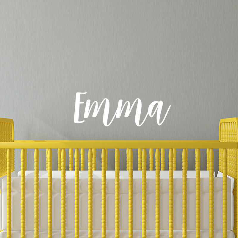 Vinyl Wall Art Decal Girls Custom Name - ’Emma’ Custom Text Name - 12" x 34" - Girls Bedroom Vinyl Wall Decals - Cute Wall Art Decals for Baby Girl Nursery Room Decor (12" x 34"; White Cursive) 1