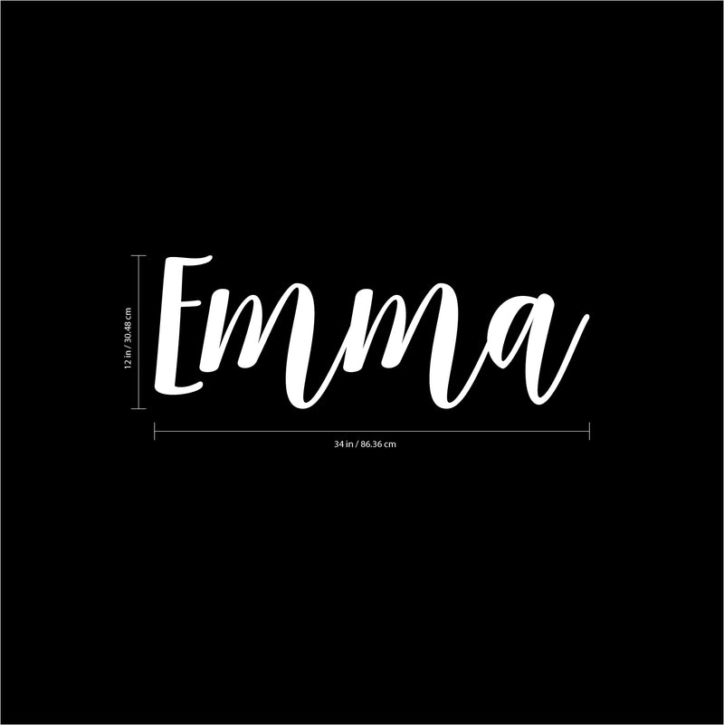 Vinyl Wall Art Decal Girls Custom Name - ’Emma’ Custom Text Name - 12" x 34" - Girls Bedroom Vinyl Wall Decals - Cute Wall Art Decals for Baby Girl Nursery Room Decor (12" x 34"; White Cursive) 3