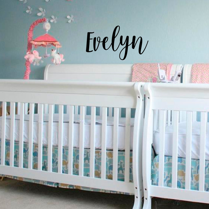 Vinyl Wall Art Decal Girls Custom Name - ’Evelyn’ Custom Text Name- Girls Bedroom Vinyl Wall Decals - Cute Wall Art Decals for Baby Girl Nursery Room Decor (12" x 26"; Black Cursive) 2