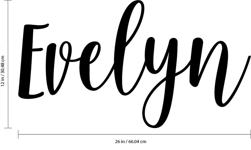 Vinyl Wall Art Decal Girls Custom Name - ’Evelyn’ Custom Text Name- Girls Bedroom Vinyl Wall Decals - Cute Wall Art Decals for Baby Girl Nursery Room Decor (12" x 26"; Black Cursive) 4