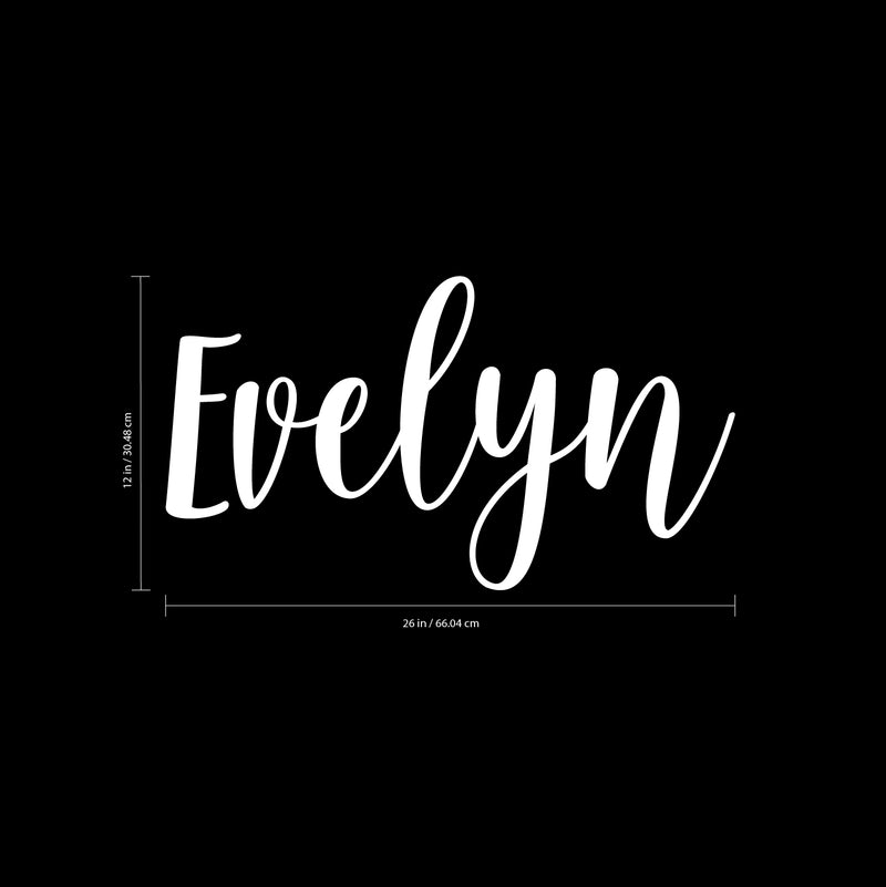 Vinyl Wall Art Decal Girls Custom Name - ’Evelyn’ Custom Text Name- 12" x 26" - Girls Bedroom Vinyl Wall Decals - Cute Wall Art Decals for Baby Girl Nursery Room Decor (12" x 26"; White Cursive) 4