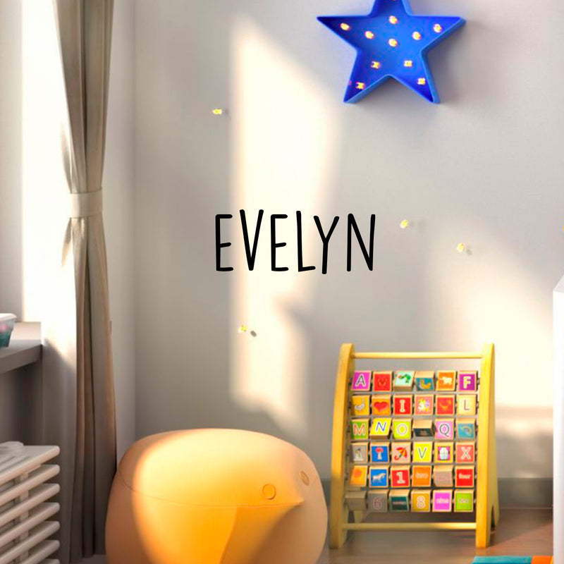 Vinyl Wall Art Decal Girls Custom Name - ’Evelyn’ Custom Text Name- 12" x 30" - Girls Bedroom Vinyl Wall Decals - Cute Wall Art Decals for Baby Girl Nursery Room Decor (12" x 30"; Black Text) 2