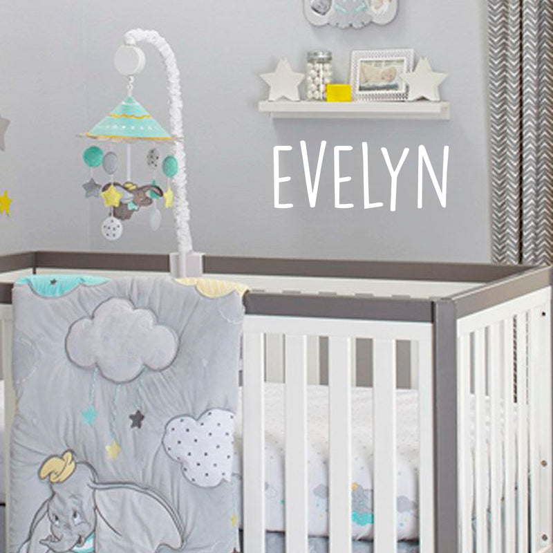 Vinyl Wall Art Decal Girls Custom Name - ’Evelyn’ Custom Text Name- 12" x 30" - Girls Bedroom Vinyl Wall Decals - Cute Wall Art Decals for Baby Girl Nursery Room Decor (12" x 30"; White Text) 1