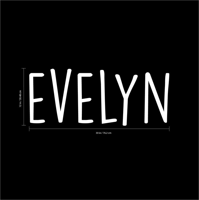 Vinyl Wall Art Decal Girls Custom Name - ’Evelyn’ Custom Text Name- 12" x 30" - Girls Bedroom Vinyl Wall Decals - Cute Wall Art Decals for Baby Girl Nursery Room Decor (12" x 30"; White Text) 3