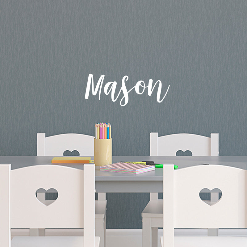 Boys Custom Name Vinyl Wall Art Sticker Decal - ’Mason’ Custom Name 12" x 32" - Little Boys Bedroom Vinyl Wall Decals - Cute Wall Art Decals for Baby Boy Nursery Room Decor (12" x 32"; White Cursive) 2