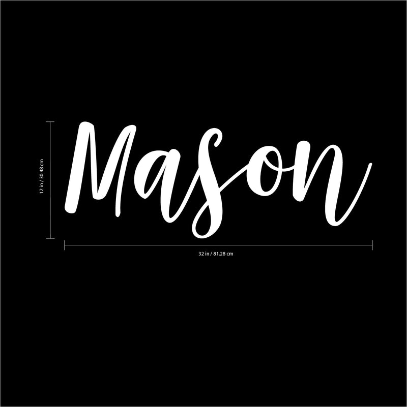 Boys Custom Name Vinyl Wall Art Sticker Decal - ’Mason’ Custom Name 12" x 32" - Little Boys Bedroom Vinyl Wall Decals - Cute Wall Art Decals for Baby Boy Nursery Room Decor (12" x 32"; White Cursive) 3