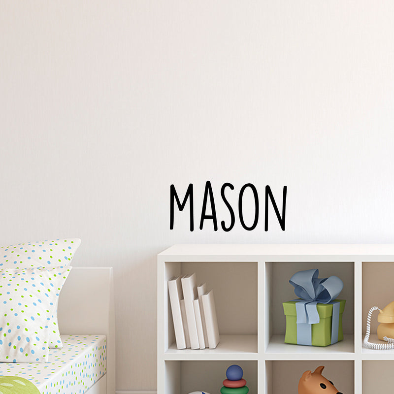 Boys Custom Name Vinyl Wall Art Sticker Decal - ’Mason’ Custom Name 12" x 30" - Little Boys Bedroom Vinyl Wall Decals - Cute Wall Art Decals for Baby Boy Nursery Room Decor (12" x 30"; Black Text) 2