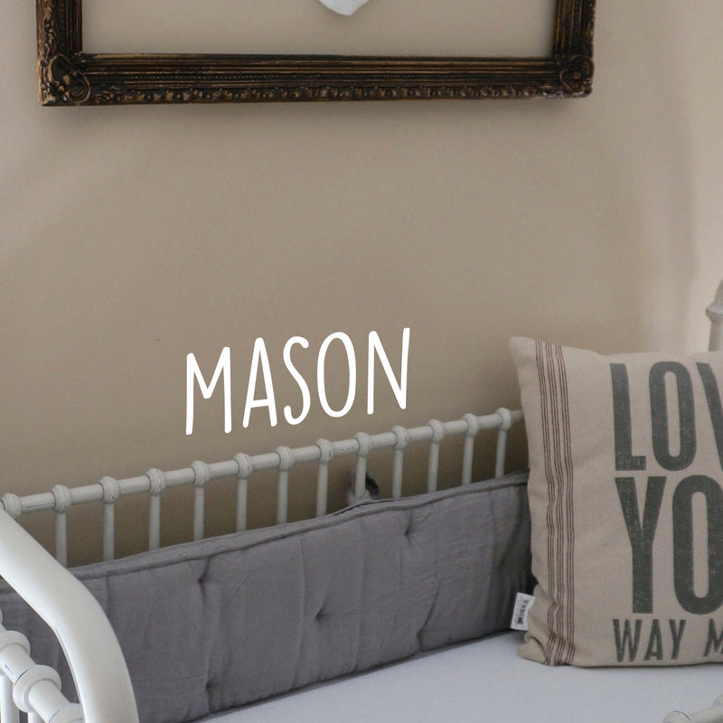 Boys Custom Name Vinyl Wall Art Sticker Decal - ’Mason’ Custom Name 12" x 30" - Little Boys Bedroom Vinyl Wall Decals - Cute Wall Art Decals for Baby Boy Nursery Room Decor (12" x 30"; White Text) 2