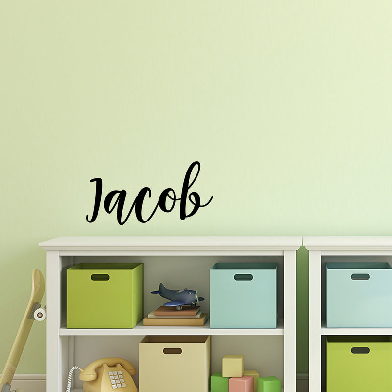 Vinyl Wall Art Decal Boys Custom Name - ’Jacob’ Custom Text Name - 12" x 28" - Little Boys Bedroom Vinyl Wall Decals - Cute Wall Art Decals for Baby Boy Nursery Room Decor (12" x 28"; Black Cursive) 2