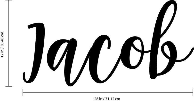 Vinyl Wall Art Decal Boys Custom Name - ’Jacob’ Custom Text Name - 12" x 28" - Little Boys Bedroom Vinyl Wall Decals - Cute Wall Art Decals for Baby Boy Nursery Room Decor (12" x 28"; Black Cursive) 3