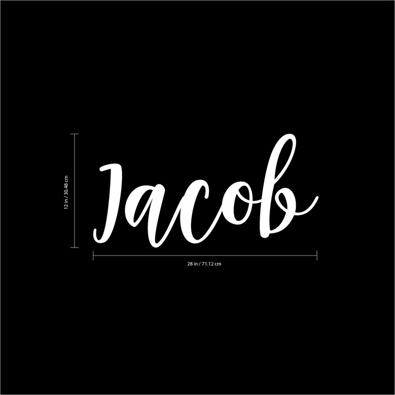 Vinyl Wall Art Decal Boys Custom Name - ’Jacob’ Custom Text Name - 12" x 28" - Little Boys Bedroom Vinyl Wall Decals - Cute Wall Art Decals for Baby Boy Nursery Room Decor (12" x 28"; White Cursive) 4