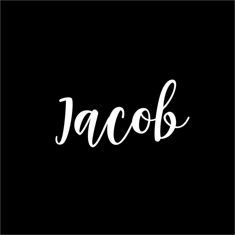 Vinyl Wall Art Decal Boys Custom Name - ’Jacob’ Custom Text Name - 12" x 28" - Little Boys Bedroom Vinyl Wall Decals - Cute Wall Art Decals for Baby Boy Nursery Room Decor (12" x 28"; White Cursive) 1