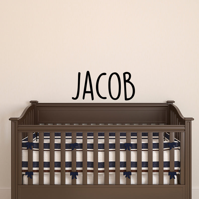 Vinyl Wall Art Decal Boys Custom Name - ’Jacob’ Custom Text Name - 12" x 28" - Little Boys Bedroom Vinyl Wall Decals - Cute Wall Art Decals for Baby Boy Nursery Room Decor (12" x 28"; Black Text) 3