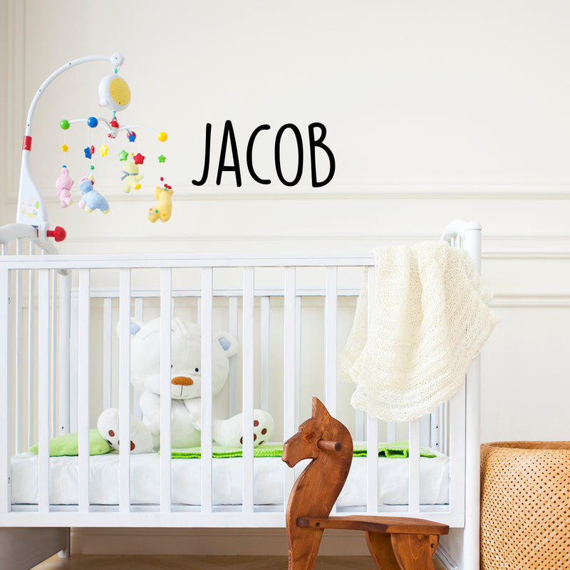 Vinyl Wall Art Decal Boys Custom Name - ’Jacob’ Custom Text Name - 12" x 28" - Little Boys Bedroom Vinyl Wall Decals - Cute Wall Art Decals for Baby Boy Nursery Room Decor (12" x 28"; Black Text) 2