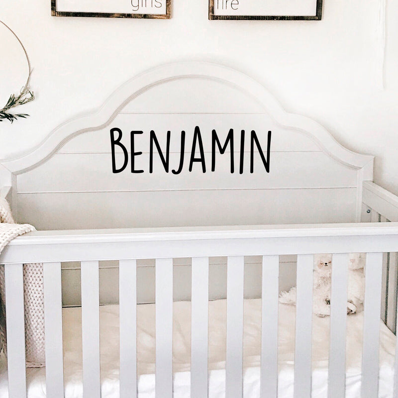 Vinyl Wall Art Decal Boys Custom Name - ’Benjamin’ Custom Text Name- 10" x 34" - Little Boys Bedroom Vinyl Wall Decals - Cute Wall Art for Baby Boy Nursery Room Decor (10" x 34"; Black Text) 1