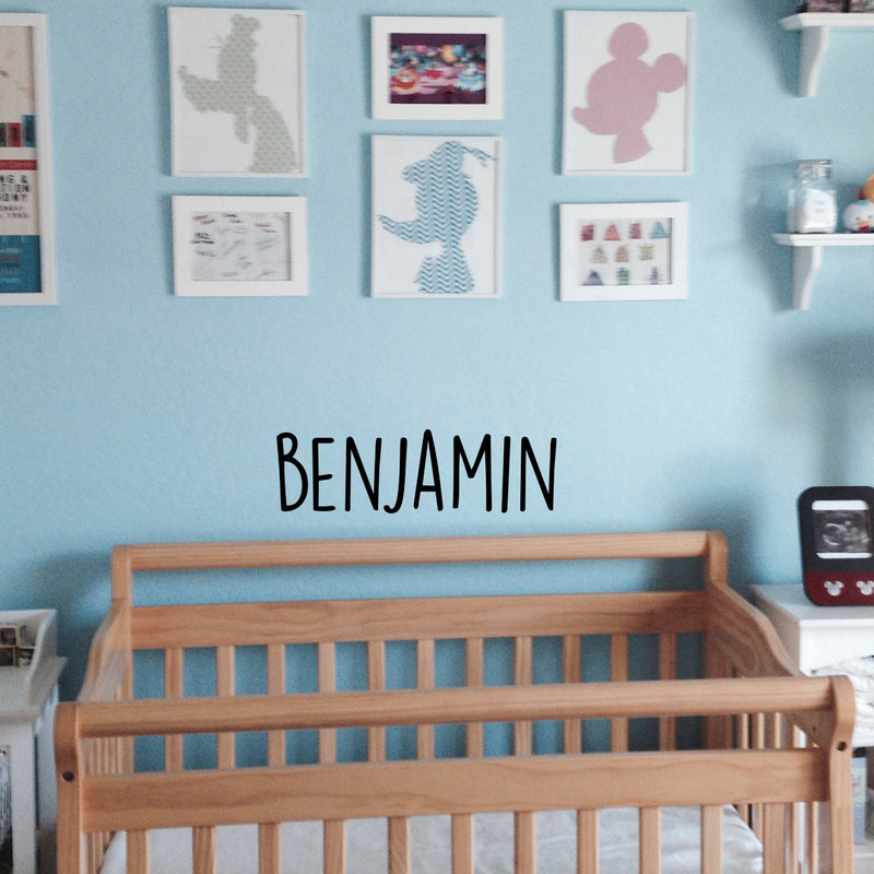 Vinyl Wall Art Decal Boys Custom Name - ’Benjamin’ Custom Text Name- Little Boys Bedroom Vinyl Wall Decals - Cute Wall Art for Baby Boy Nursery Room Decor (10" x 34"; Black Text) 2