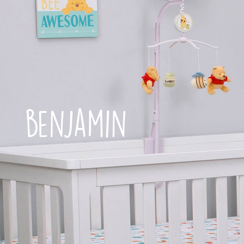 Vinyl Wall Art Decal Boys Custom Name - ’Benjamin’ Custom Text Name- 10" x 34" - Little Boys Bedroom Vinyl Wall Decals - Cute Wall Art for Baby Boy Nursery Room Decor (10" x 34"; White Text) 2