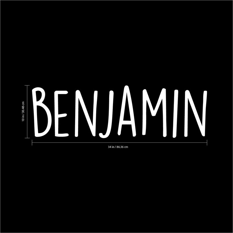 Vinyl Wall Art Decal Boys Custom Name - ’Benjamin’ Custom Text Name- 10" x 34" - Little Boys Bedroom Vinyl Wall Decals - Cute Wall Art for Baby Boy Nursery Room Decor (10" x 34"; White Text) 3